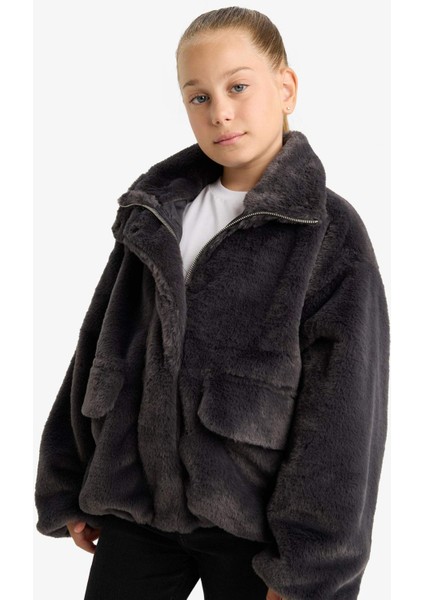 Kız Çocuk Fermuarlı Cepli Pelüş Mont F0788A825AU