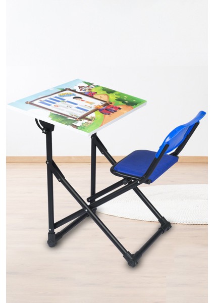 Yazı Tahtalı Lüks Katlanabilir Sandalyeli Çocuk Ders Çalışma Masası