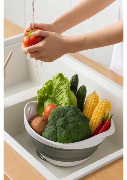 Yer Kaplamaz Katlanabilir Pirinç Bakliyat ve Yıkama Süzgeci - Meyve Sebze Yıkama - Akordiyon Kap fırsatları