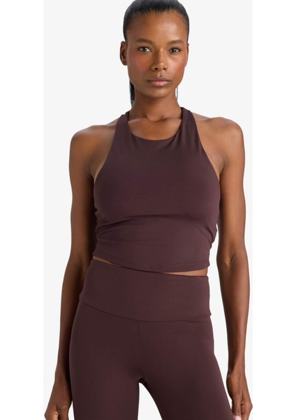 Fit Bisiklet Yaka Pedli İç Göstermez Esnek Kumaş Uzun Sporcu Sütyeni F4944AX25AU