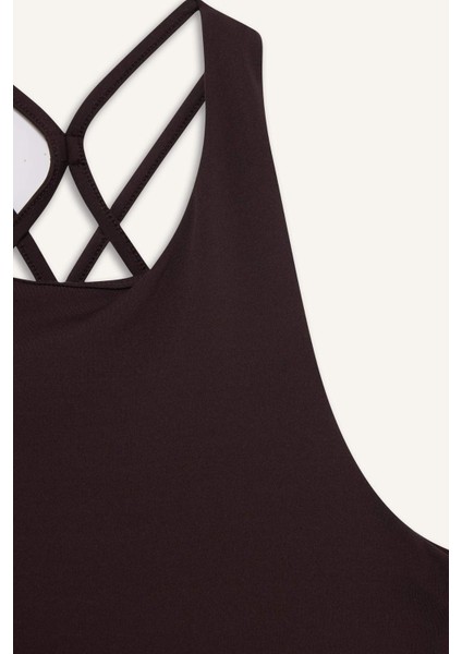 Fit Bisiklet Yaka Pedli İç Göstermez Esnek Kumaş Uzun Sporcu Sütyeni F4944AX25AU