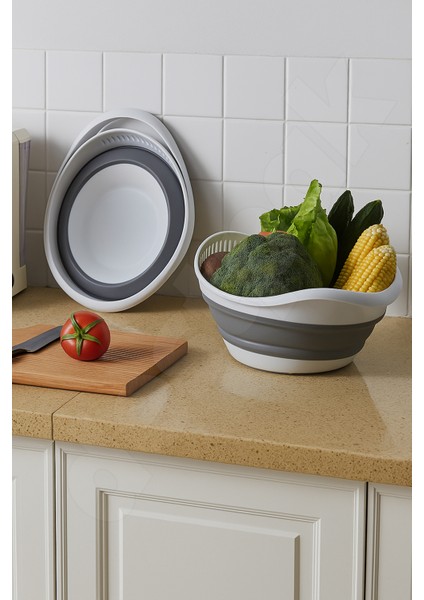 Yer Kaplamaz Katlanabilir Pirinç Bakliyat ve Yıkama Süzgeci - Meyve Sebze Yıkama - Akordiyon Kap