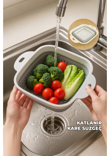 Yer Kaplamaz Katlanır Kare Süzgeç - Katlanabilir Kare Yıkama Süzgeci - Akordiyon Pirinç Süzgeci