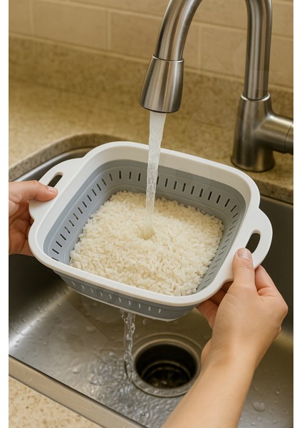 Yer Kaplamaz Katlanır Kare Süzgeç - Katlanabilir Kare Yıkama Süzgeci - Akordiyon Pirinç Süzgeci modelleri