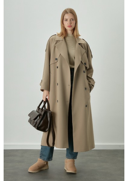 Premium Oversize Trençkot Açık Bej
