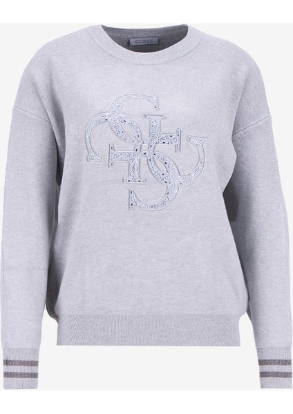 Yuvarlak Yaka Standart Baskılı Gri Kazak Kadın Sylvie Kadın Triko