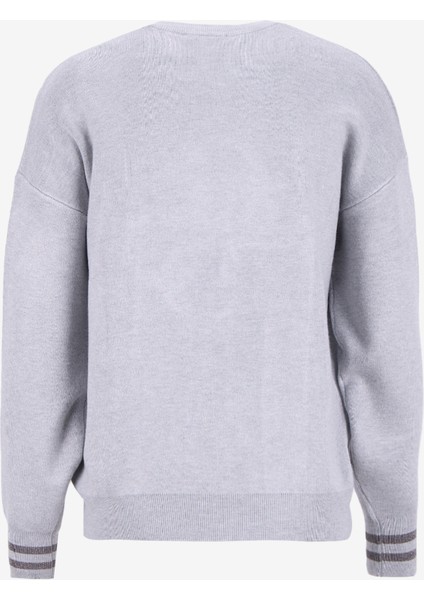 Yuvarlak Yaka Standart Baskılı Gri Kazak Kadın Sylvie Kadın Triko