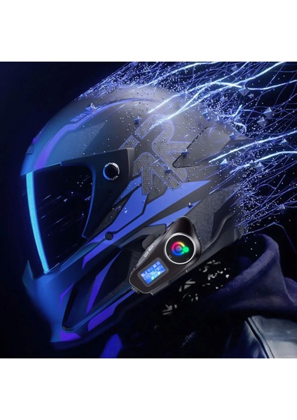 Q58-MAX Radyolu 2 Kişi Bağlantılı Bluetooth Kask Kulaklık Ekranlı Fenerli Müzik ve Telsiz Intercom - Lisinya