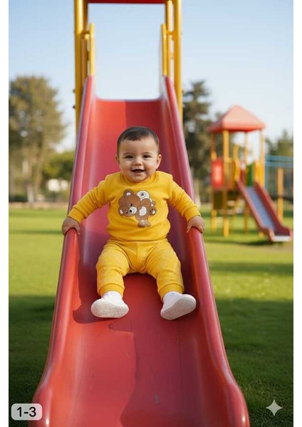 Sarı Ayıcık 1-2-3 Yaş Çocuk Alt Üst Takım Pijama Takım fırsatları