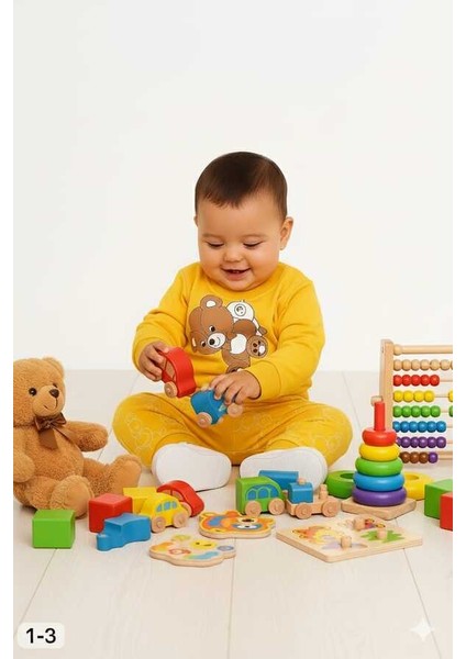 Sarı Ayıcık 1-2-3 Yaş Çocuk Alt Üst Takım Pijama Takım indirimleri