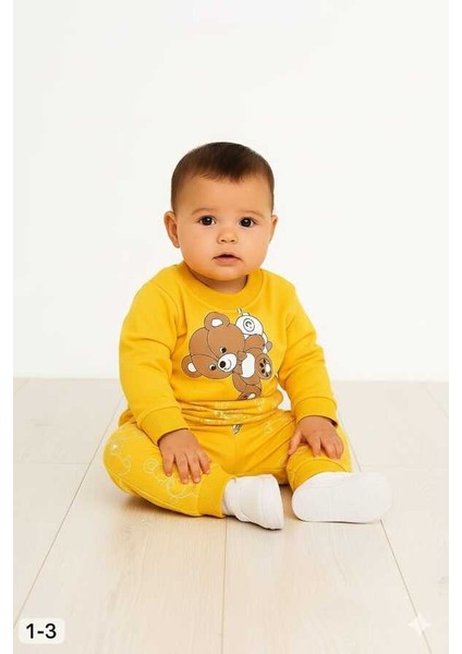 Sarı Ayıcık 1-2-3 Yaş Çocuk Alt Üst Takım Pijama Takım