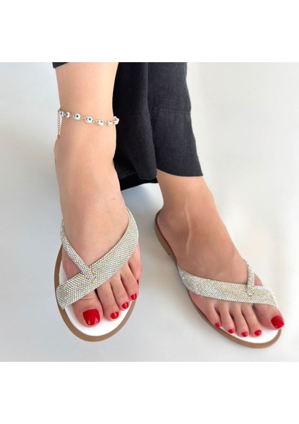 Eday Gümüş Boncuk Işlemeli Terlik - Lisinya fırsatları