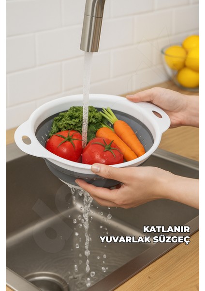 Yer Kaplamaz Katlanır Yuvarlak Süzgeç - Katlanabilir Yuvarlak Yıkama Süzgeci - Akordiyon Süzgeç