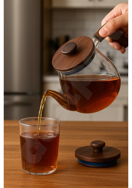 Akasya Kapaklı ve Saplı Yuvarlak Cam Demlik - Isıya Dayanıklı - Cam Demlikli - Akasya Kapaklı modelleri