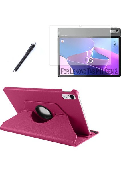 Lenovo Tab P11 2.nesil 11.5 Inç TB-350FU Kılıf Dönebilen Standlı Tablet Kılıfı + Ekran Koruyucu + Kalem