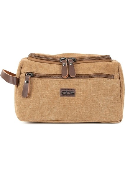 Şıklıkta Sınır Tanımayan Çanta Su Geçirmez Kanvas Kumaş Traş ve Makyaj El Çantası Camel
