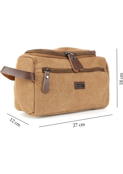 Şıklıkta Sınır Tanımayan Çanta Su Geçirmez Kanvas Kumaş Traş ve Makyaj El Çantası Camel fiyatları