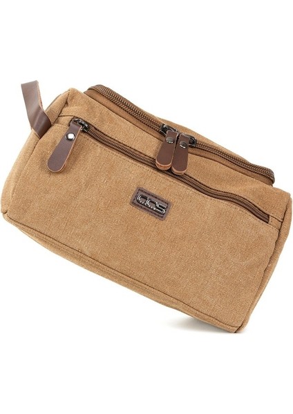 Şıklıkta Sınır Tanımayan Çanta Su Geçirmez Kanvas Kumaş Traş ve Makyaj El Çantası Camel indirimleri