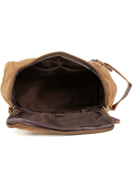 Şıklıkta Sınır Tanımayan Çanta Su Geçirmez Kanvas Kumaş Traş ve Makyaj El Çantası Camel