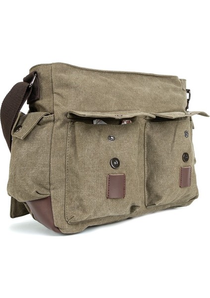 Pratik Kullanımın Adı Su Geçirmez Ve Çok Fonksiyonlu 15,6 İnc Laptop Bölmeli Postacı Çantası Haki