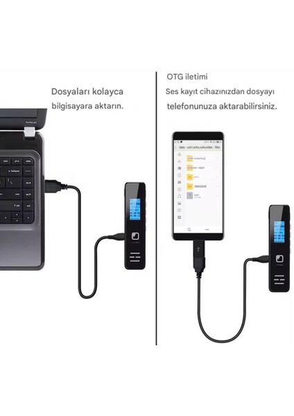 KB60 32GB Dahili Hafızalı Dijital Ekranlı Parmak Ses Kayıt Cihazı