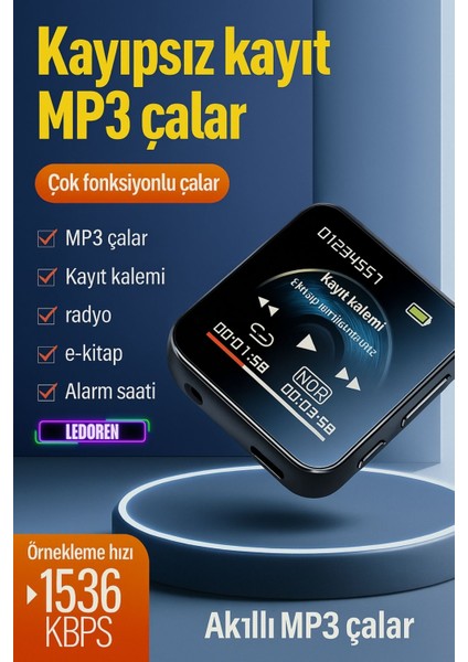 Jnn M30 1,44 Inç Hd Ekran Ses Kayıt Gürültü Azaltma Kontrolü Mp3, E-Kitap Oynatıcı, Fm Radyo