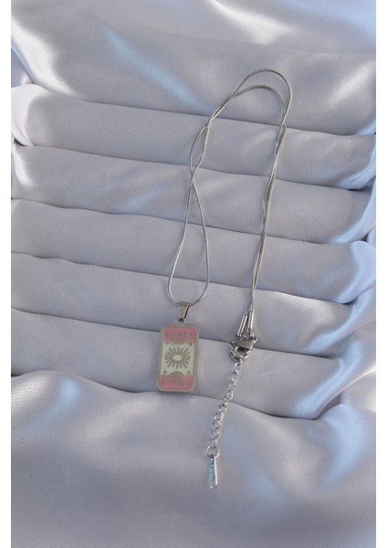 316L Çelik Gümüş Renk Pembe Mineli Ay Figür Tarot Kolye - Lisinya modelleri