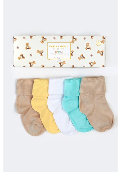 5'li Paket Yenidoğan Bambu Bebek Çorap Renkli