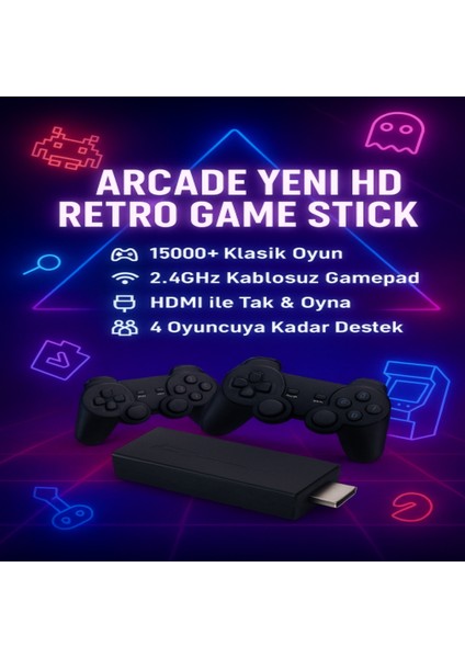 Arcade Retro Game Stick – 2.4ghz Kablosuz Gamepad, HDMI Bağlantı, 15000+ Oyun