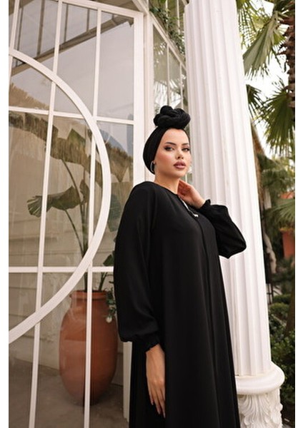 Mevlana Ferace Kadın Medine İpeği Uzun Kol Yuvarlak Yaka Şık Tasarım