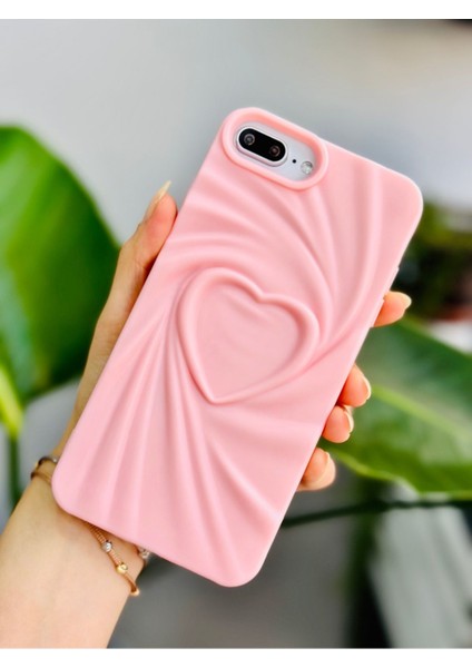 Apple Iphone 6 Plus - 7 Plus ve 8 Plus Uyumlu 3D Mat Saten Kalp Kabartma Desenli Silikon Kılıf