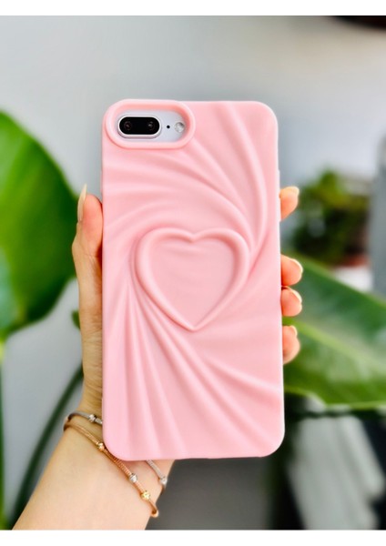 Apple Iphone 6 Plus - 7 Plus ve 8 Plus Uyumlu 3D Mat Saten Kalp Kabartma Desenli Silikon Kılıf fiyatları