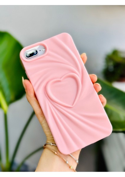 Apple Iphone 6 Plus - 7 Plus ve 8 Plus Uyumlu 3D Mat Saten Kalp Kabartma Desenli Silikon Kılıf modelleri