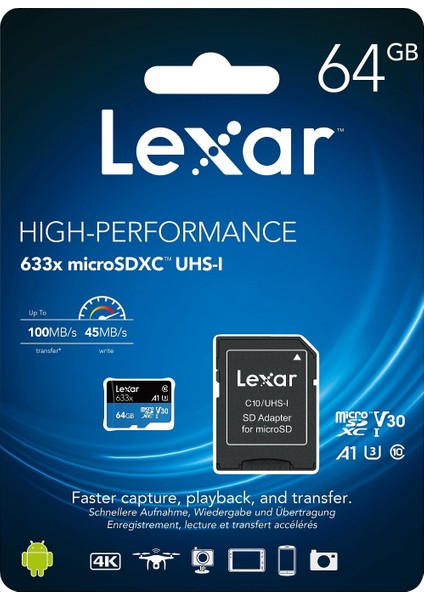633X 64GB 100MB-45MB/s microSDXC UHS-1 Class 10 A1 V30 U3 Hafıza Kartı + Adaptör (LSDMI64GBB633A) fiyatları
