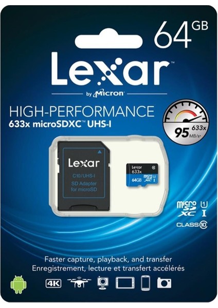 633X 64GB 100MB-45MB/s microSDXC UHS-1 Class 10 A1 V30 U3 Hafıza Kartı + Adaptör (LSDMI64GBB633A) fırsatları
