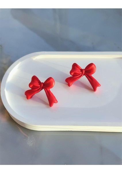 Scarlet Bow El Yapımı Kırmızı Fiyonk Tasarım Küpe - Zarif ve Şık, Yılbaşı, Hediye, Yeniyıl indirimleri