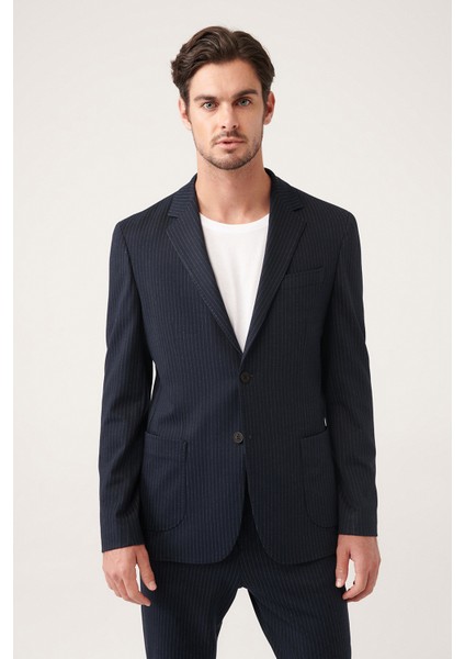 Erkek Siyah Astarsız Esnek Örme Kumaş Çift Yırtmaç Ceket A31Y4003