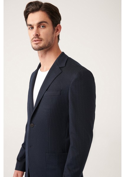 Erkek Siyah Astarsız Esnek Örme Kumaş Çift Yırtmaç Ceket A31Y4003