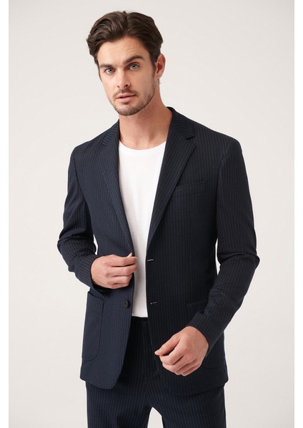 Erkek Siyah Astarsız Esnek Örme Kumaş Çift Yırtmaç Ceket A31Y4003