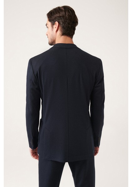 Erkek Siyah Astarsız Esnek Örme Kumaş Çift Yırtmaç Ceket A31Y4003