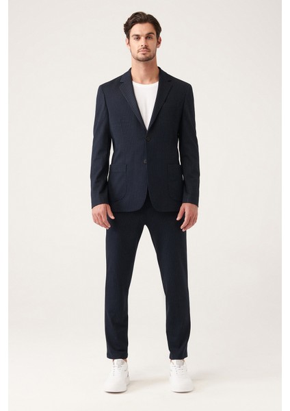 Erkek Siyah Astarsız Esnek Örme Kumaş Çift Yırtmaç Ceket A31Y4003