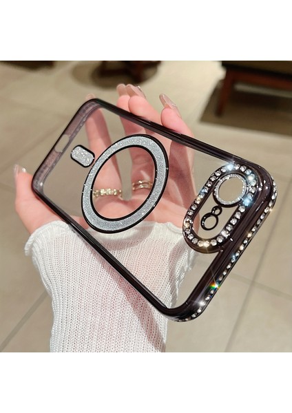 Iphone 16E/SE4 Uyumlu Şeffaf Taşlı Magsafe Özellikli Kılıf