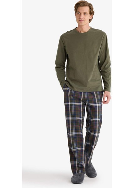 Pijama Takımı Regular Fit Uzun Kollu Üst Kareli Uzun Alt B2450AX25WN