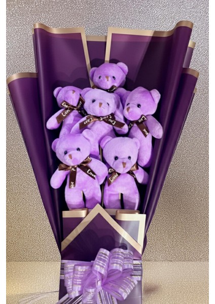 Premium 6 Yumoş Mor Peluş Ayıcık Buketi- Doğum Günü, Özel Gün - Eşe, Sevgiliye Hediye modelleri
