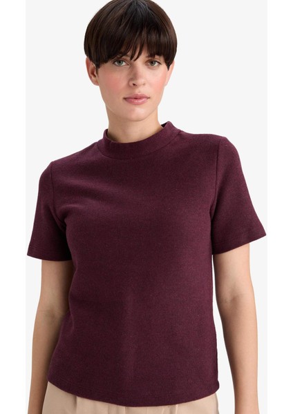 Slim Fit Dar Kesim Yarım Balıkçı Yaka Kısa Kollu Tişört D9758AX25WN