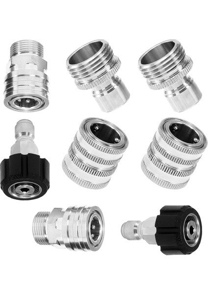 8pcs Basınçlı Yıkayıcı Adaptör Kiti, Paslanmaz Çelik Hızlı Bağlantı Seti, M22 14MM Ila 3/8 Inç Hızlı Bağlantı Kesme Kiti (Yurt Dışından)