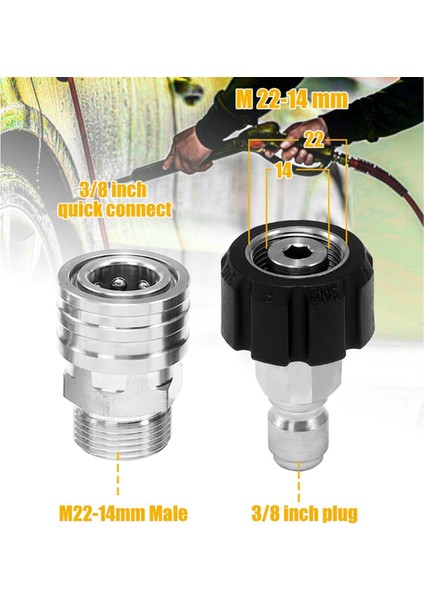 8pcs Basınçlı Yıkayıcı Adaptör Kiti, Paslanmaz Çelik Hızlı Bağlantı Seti, M22 14MM Ila 3/8 Inç Hızlı Bağlantı Kesme Kiti (Yurt Dışından) fırsatları