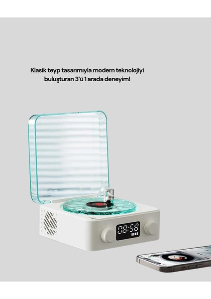 Retro Tasarımlı Gece Lambalı Bluetooth Hoparlör – Saat ve Pil Göstergeli fiyatları