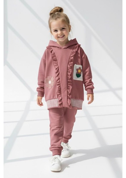 Gül Detaylı 3 Lü Kız Çocuk takım - Gül Kurusu