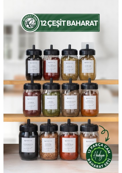 12 Adet Baharat Seti (12 Parça Cam Baharatlık Hediye)